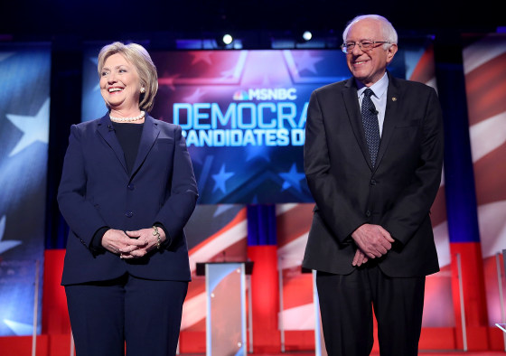Image: Democratic Presidential Candidates Hillary Clinton And Bernie Sanders Debate In Durham, New Hampshire