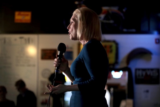 Image: Sen. Kirsten Gillibrand, D-NY, speaks to guests during a campaign stop in Cedar Rapids, Iowa, on Feb. 18, 2019.
