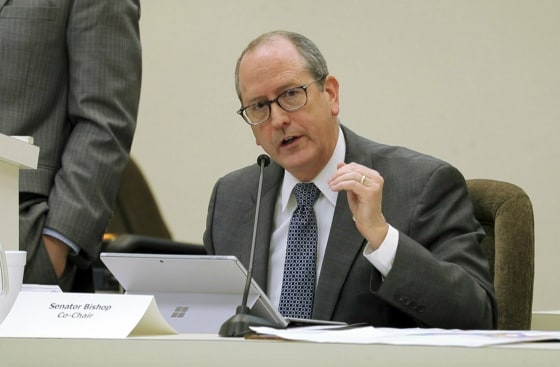 Image: Sen. Dan Bishop speaks at a meeting in Raleigh, North Carolina, on Jan. 22, 2018.