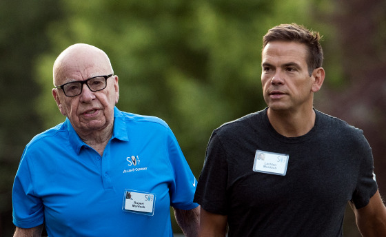 Image: Rupert Murdoch, chairman of News Corp, and his son, Lachlan Murdoch, walk at the Allen and Company Sun Valley Conference in Idaho on July 13, 2017.