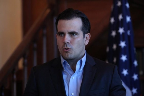 Puerto Rico Governor Rossello speaks during a Facebook live broadcast, in San Juan