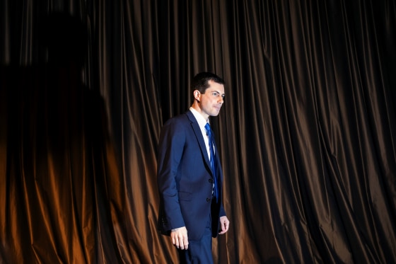 Image: Democratic presidential candidate Pete Buttigieg walks off stage after speaking at the National Action Network National Convention in New York on April 4, 2019.