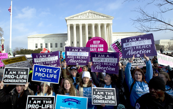 Anti-abortion activists protest outside the Supreme Court during the March for Life on Jan. 18.