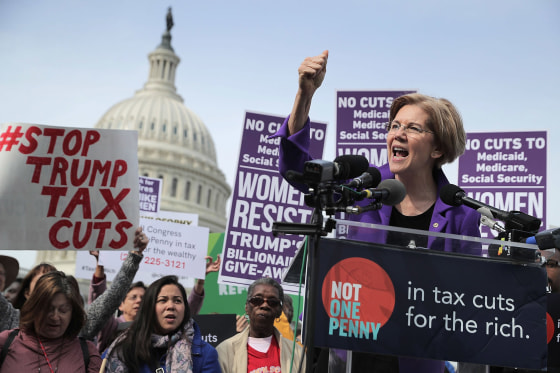 Image: Sen. Elizabeth Warren (D-MA) addresses a rally against the Republican tax plan outside the U.S. Capitol