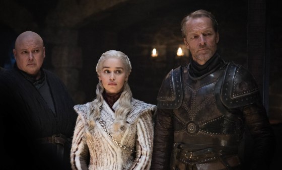 Conleth Hill, Emilia Clarke, Iain Glen in Season 8, episode 2 of "Game of Thrones."