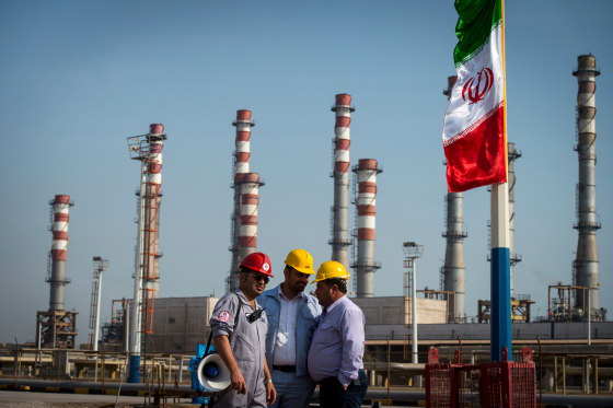 Image: Employees at a facility at the Persian Gulf Star Co. gas refinery in bandar Abbas, Iran, on Jan. 9, 2019.