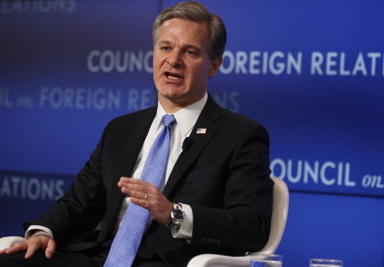 Image: FBI Director Christopher Wray addresses the Council on Foreign Relations in Washington