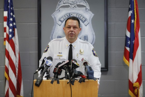 Image: West Chester Chief of Police Joel Herzog speaks to reporters during a news conference