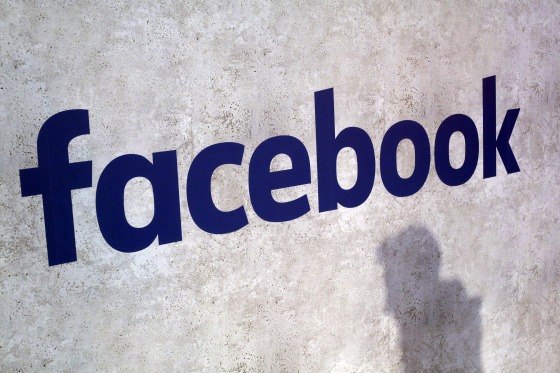 A Facebook logo displayed in a start-up companies gathering at Paris' Station F on Jan. 17, 2017.
