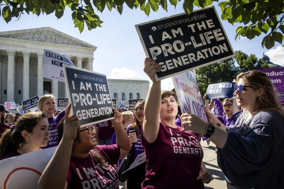 Image: Pro-life advocates demonstrate in front of the Supreme Court on June 25, 2018.