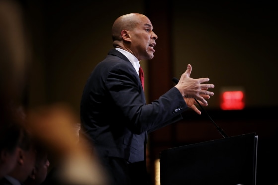 Image: Presidential Candidates Cory Booker And Amy Klobuchar Speak At Machinists And Aerospace Workers Conference