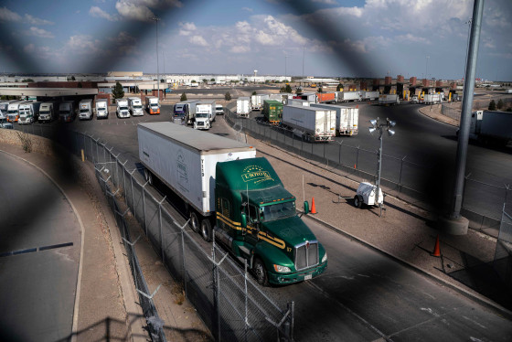 Image: Semi-trucks cross the border into Texas at the Zaragoza International Bridge in Juarez, Mexico, on May 31, 2019.