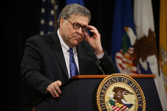 Image: U.S. Atttorney General Barr speaks during farewell ceremony for Deputy Attorney General Rosenstein at the Justice Department in Washington