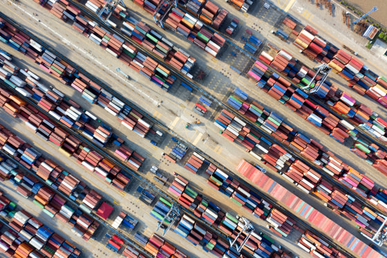 Image: Containers at a port in Ningbo, Zhejiang province, in China on May 28, 2019.