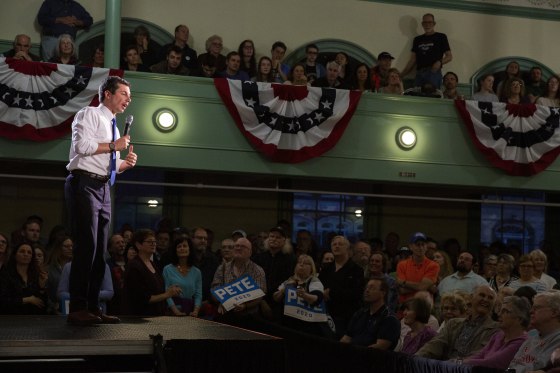 Image: Pete Buttigieg, the mayor of South Bend, Ind., and a Democratic presidential hopeful, speaks during a campaign event at Exeter Town Hall in Exeter, N.H.,