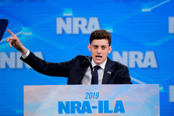 Image: Kyle Kashuv addresses the National Rifle Association annual meeting in Indianapolis on April 26, 2019.