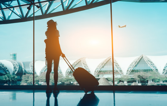 Image: Silhouette Woman With Luggage Standing In Airport