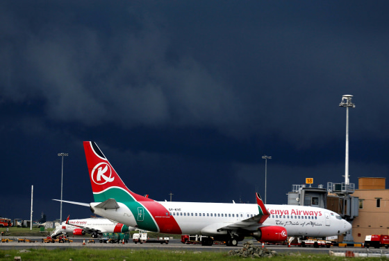 Image: A Kenya Airways plane at the Jomo Kenyatta International Airport on April 28, 2016.