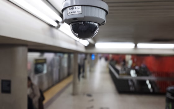 A security camera in a New York subway station on April 4, 2019.