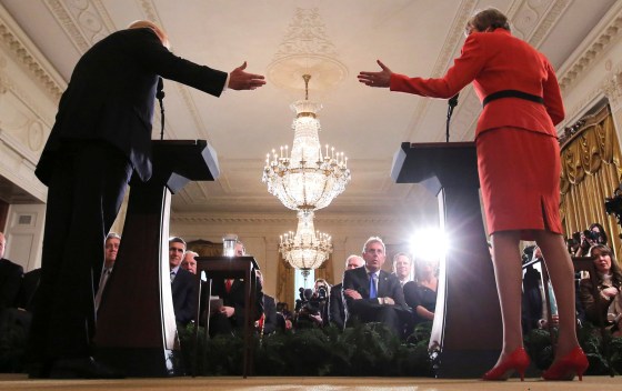 Image: Britain's ambassador to U.S. Darroch listens during Trump-May joint news conference at the White House in Washington