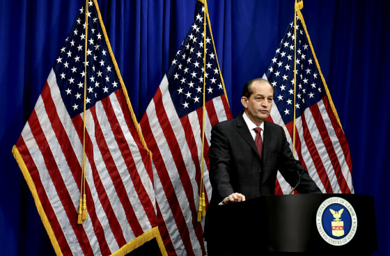 Image: Labor Secretary Alexander Acosta holds a press conference at the Department of Labor on July 10, 2019.