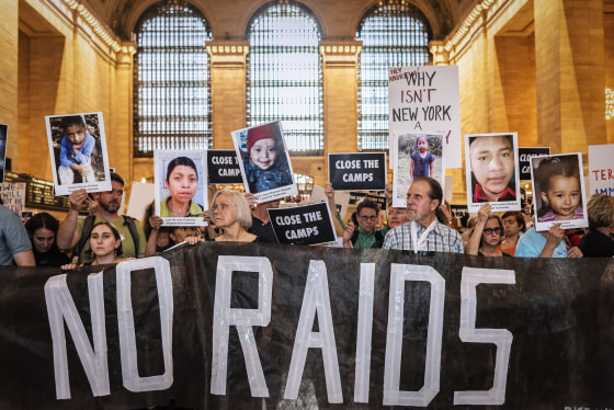 Activists from Rise and Resist hold a silent vigil at Grand Central Station in New York City on July 8, 2019.