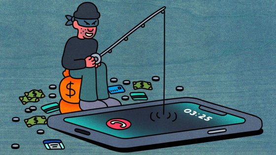 Illustration of thief fishing in a phone.