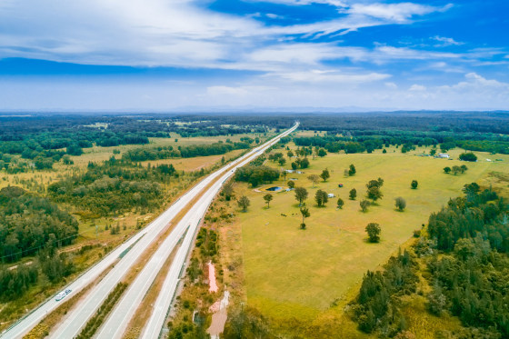 Image: Aerial view of Pacific Highway passing through Collombatti, New South Wales, Australia.