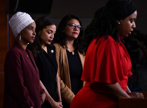 Image: Representatives Ilhan Omar, Alexandria Ocasio-Cortez, Rashida Tlaib and Ayanna Pressley attend a press conference to address remarks made by President Donald Trump.