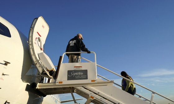 Image: An immigrant who entered the United States illegally is deported on a flight to El Salvador byImmigration and Customs Enforcement in Houston on Nov. 16, 2018.