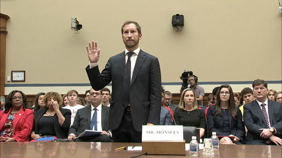 James Monsees, co-founder of Juul Labs, stands to be sworn in during the House Committee on Oversight and Reform's hearing \"Examining JUUL's Role in the Youth Nicotine Epidemic\" on Capitol Hill on July 25, 2019.
