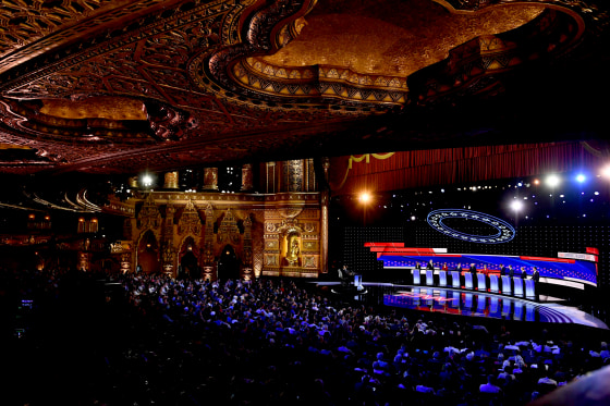 Image: Democratic presidential candidates take the stage for a debate hosted by CNN at the Fox Theatre in Detroit on July 30, 2019.
