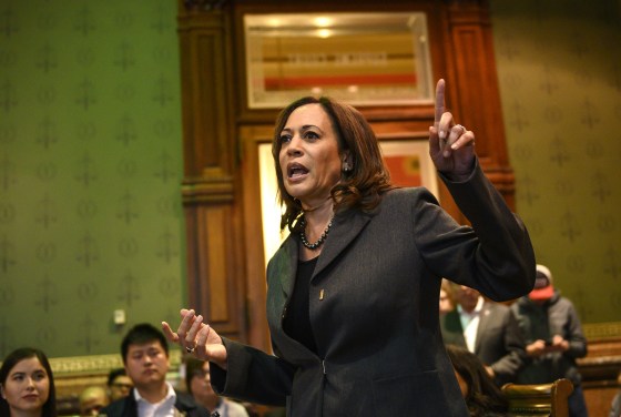 Image: Democratic Presidential Candidate Sen. Kamala Harris Attends Asian and Latino Coalition Discussion At Iowa Capitol Statehouse