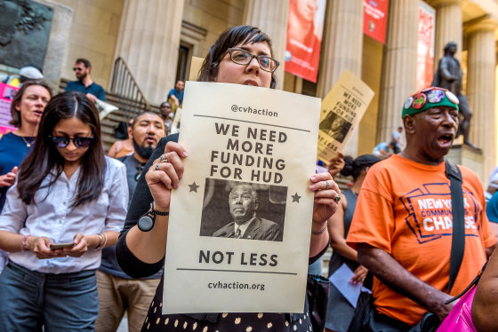 Community Voices Heard (CVH) protested outside of the New