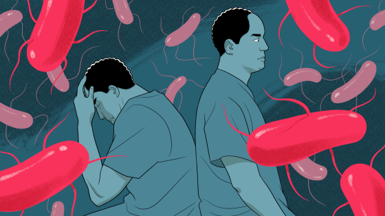 Illustration of person surrounded by bacteria.