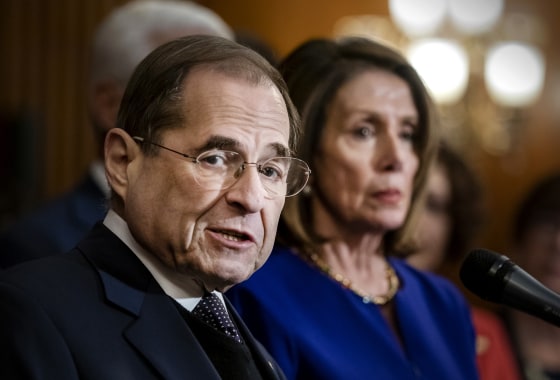 Image: House Judiciary Committee Chairman Jerry Nadler and Speaker of the House Nancy Pelosi speak at the Capitol on March 7, 2019.