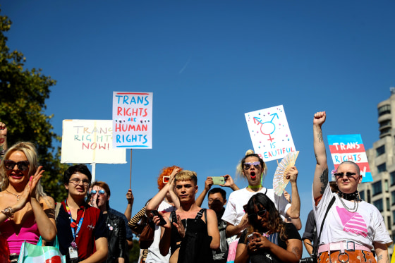 Image: People march in the first Trans Pride Parade in London on Sept. 14, 2019.