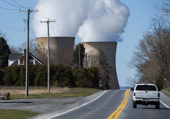 A car drives past the nuclear plant on Three Mile Island in Middletown, Pennsylvania on March 26, 2019.