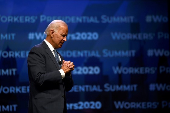 Image: Former U.S. Vice President Joe Biden addresses attendees during the AFL-CIO Workers Presidential Summit in Philadelphia