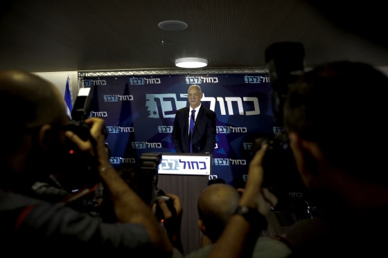 Image: Benny Gantz speaks at a press conference in Tel Aviv on Sept. 19, 2019.