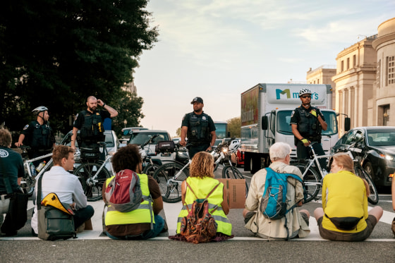 Image: Climate change activists block early morning rush hour traffic in Washington on Sept. 23, 2019.