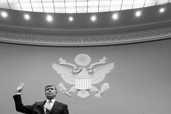 Image: Acting Director of National Intelligence Joseph Maguire is sworn in before testifying