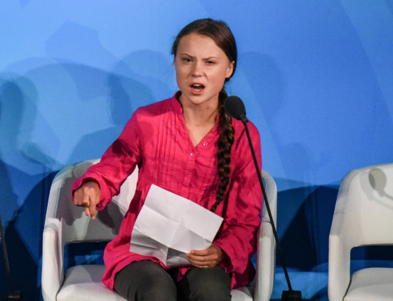 Image: Youth activist Greta Thunberg speaks at the Climate Action Summit at the United Nations on Sept. 23, 2019 in New York City.