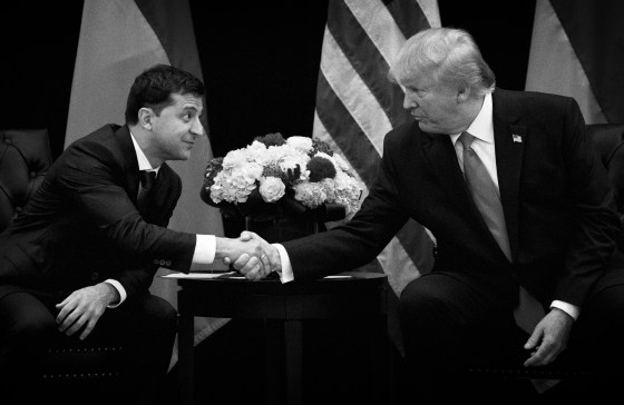 Image: Ukrainian President Volodymyr Zelensky and President Donald Trump shake hands at the United Nations on Sept. 25, 2019.