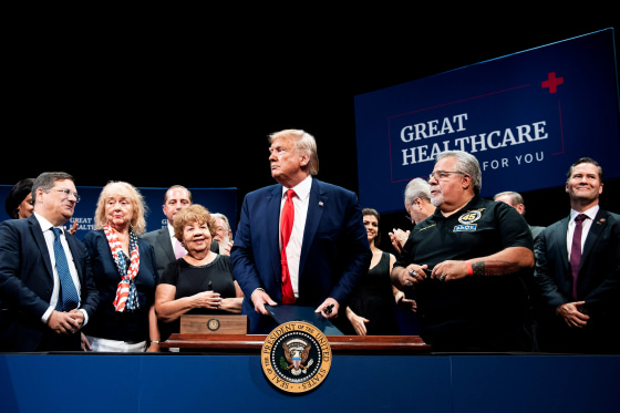 Image: President Donald Trump leaves after signing an executive order on Medicare in The Villages, Fla., on Oct. 3, 2019.