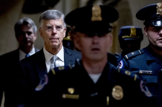 Image: Former Ukraine Ambassador William Taylor leaves a closed door meeting on Capitol Hill on Oct. 22, 2019.