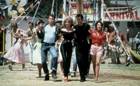 Image: Jeff Conaway, Olivia Newton-John, John Travolta and Stockard Channing in the movie \"Grease.\"
