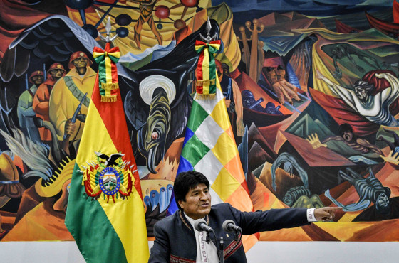 Image: Bolivian President Evo Morales speaks at a press conference in La Paz on Oct. 24, 2019.