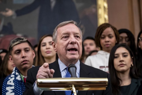 Image: Sen. Dick Durbin, D-IL, speaks at a press conference on Capitol Hill on Nov. 12, 2019.