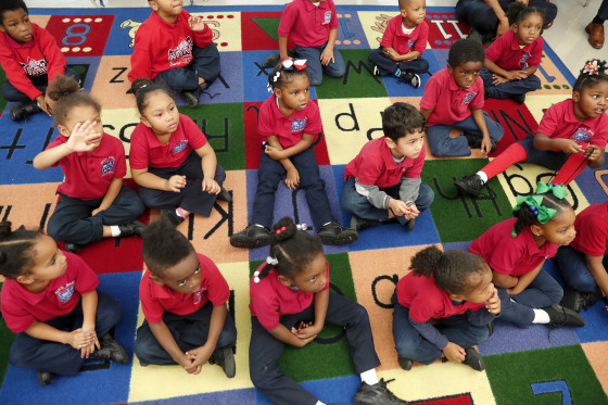 Students participate in a pre-kindergarten class at Alice M. Harte Charter School in New Orleans on Dec. 18, 2018.